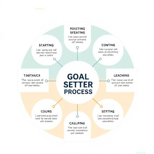 Diagramma del processo di definizione degli obiettivi, che mostra l'allineamento degli obiettivi con i valori aziendali e la pianificazione strategica.